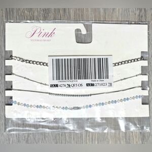 PINK By Victorias Secret Silver Layered Choker Necklace Set NEW